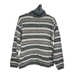 Alps‎ Womens M Fair Isle Knit Green Turtleneck Sweater USA Cozy Cabincore READ